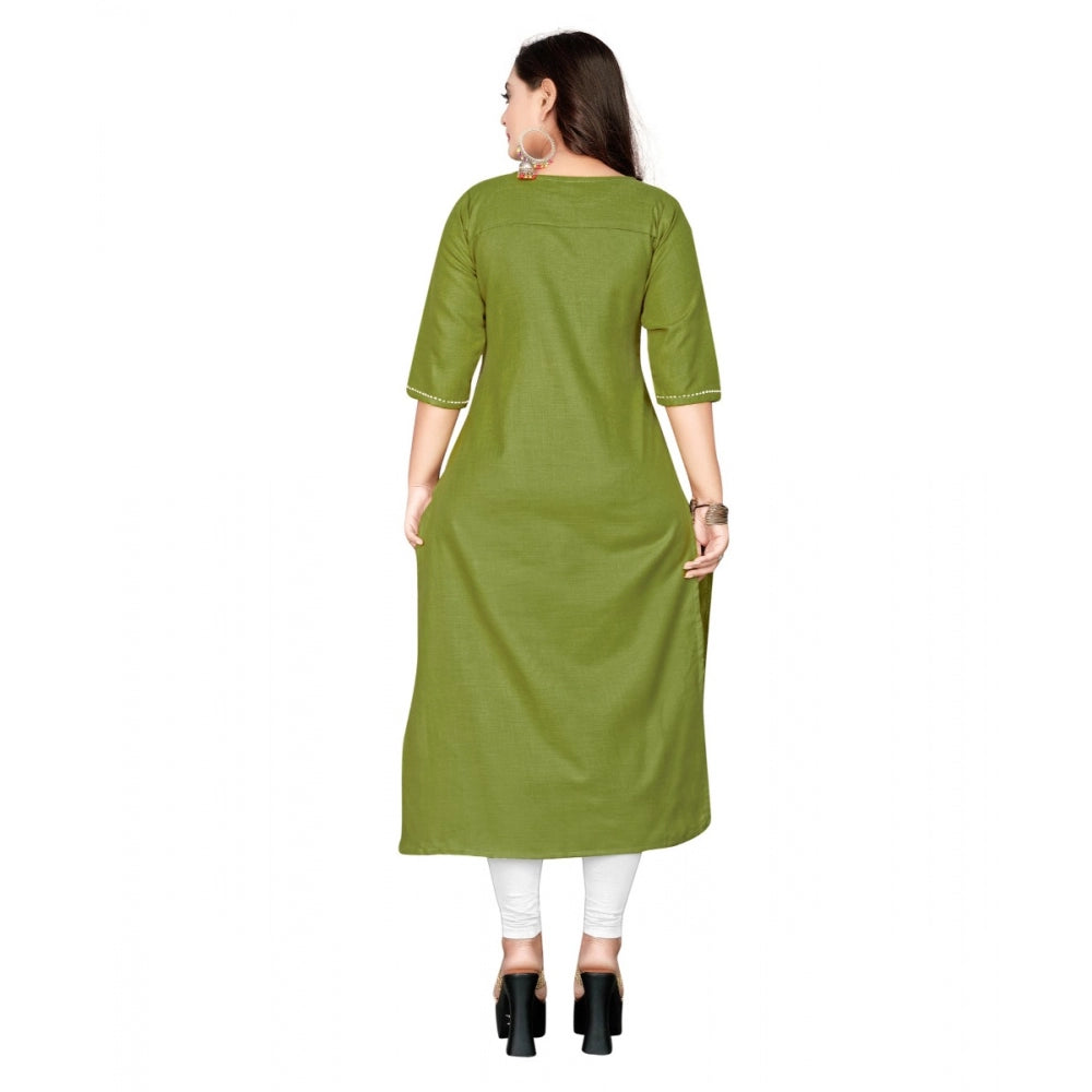 Amfyn Women's Cotton Embroidery Straight Kurti (Light Green)