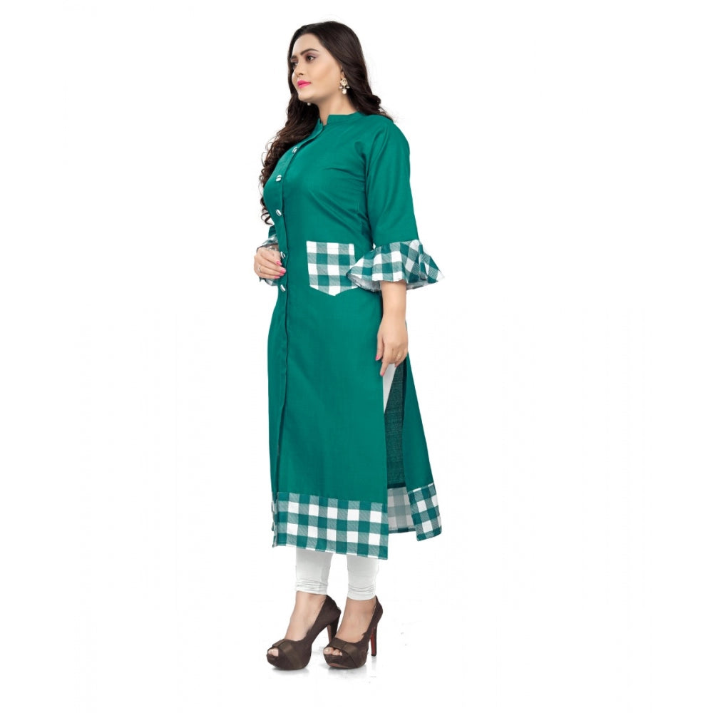 Amfyn Women's Cotton Digital Printed Straight Kurti (Turquoise Green)