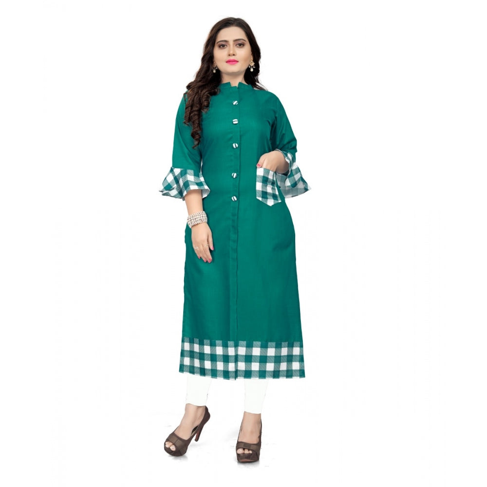 Amfyn Women's Cotton Digital Printed Straight Kurti (Turquoise Green)