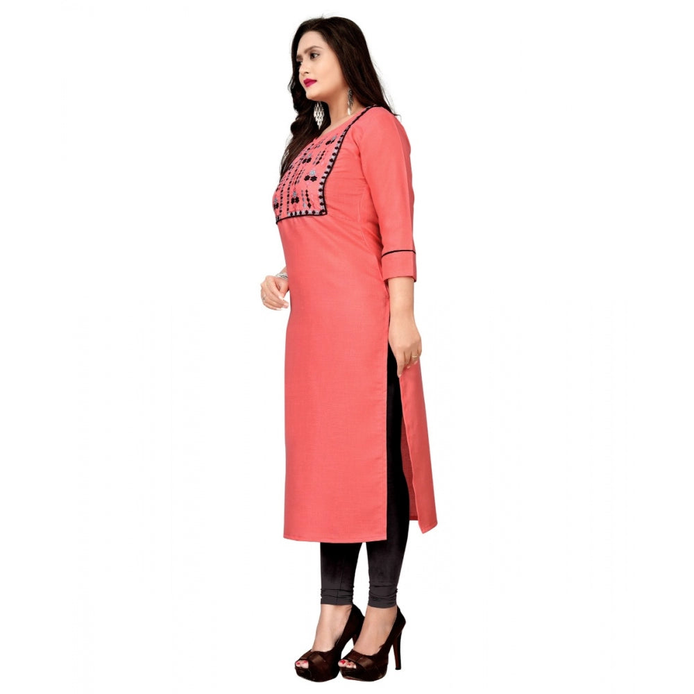 Amfyn Women's Cotton Embroidery Straight Kurti (Peach)