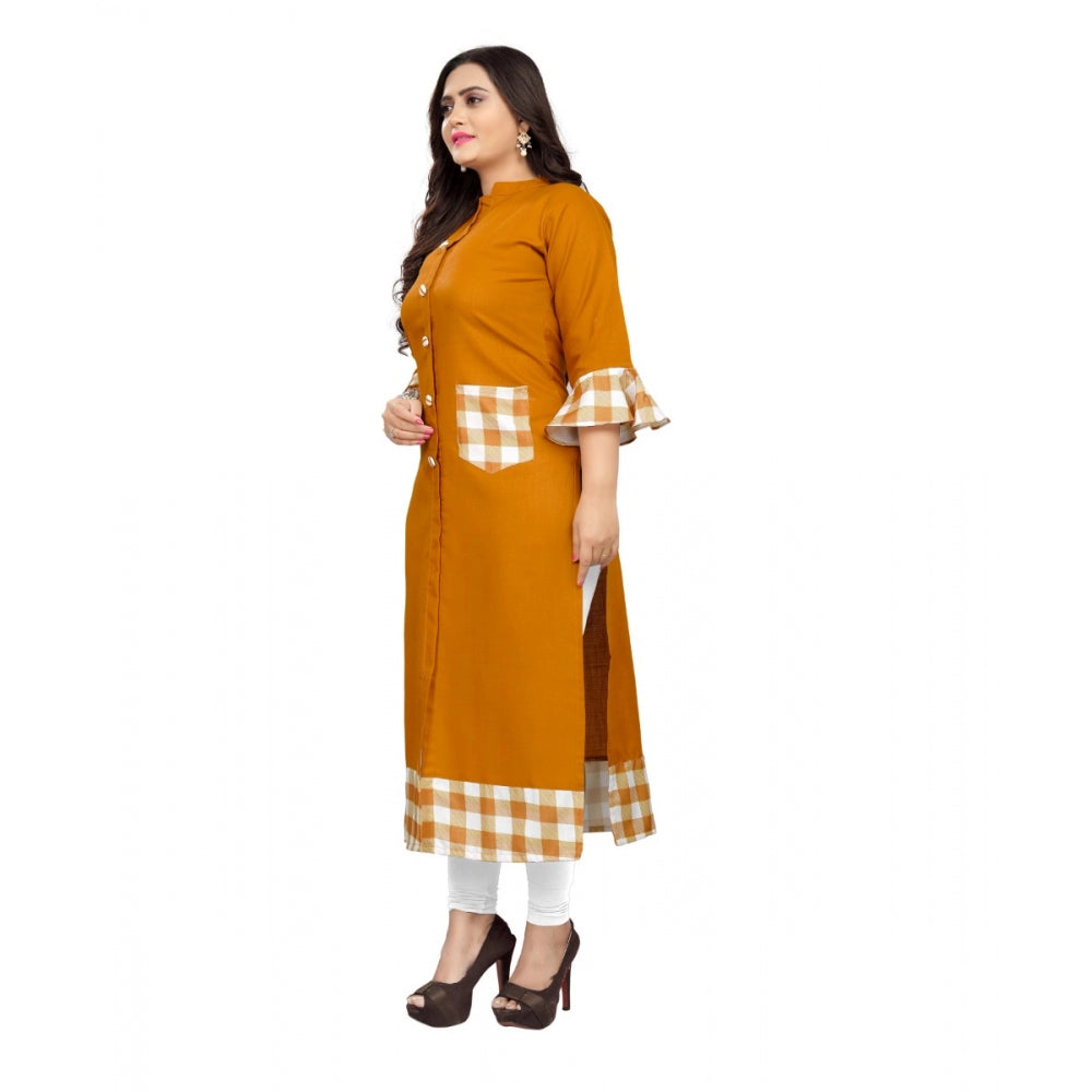 Amfyn Women's Cotton Digital Printed Straight Kurti (Mustard Yellow)