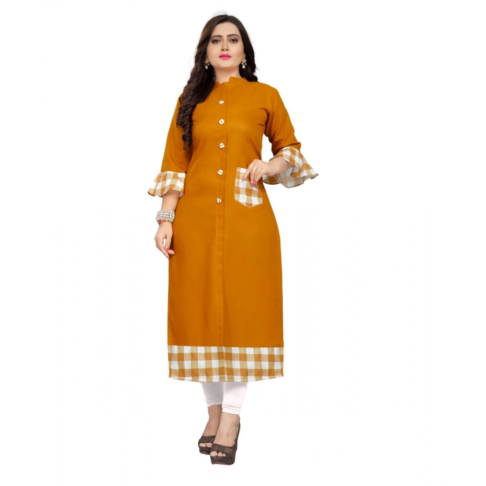 Amfyn Women's Cotton Digital Printed Straight Kurti (Mustard Yellow)