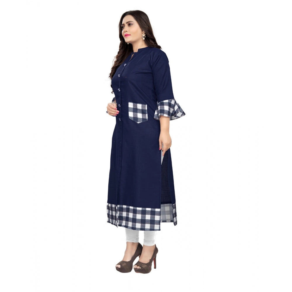 Amfyn Women's Cotton Digital Printed Straight Kurti (Navy Blue)