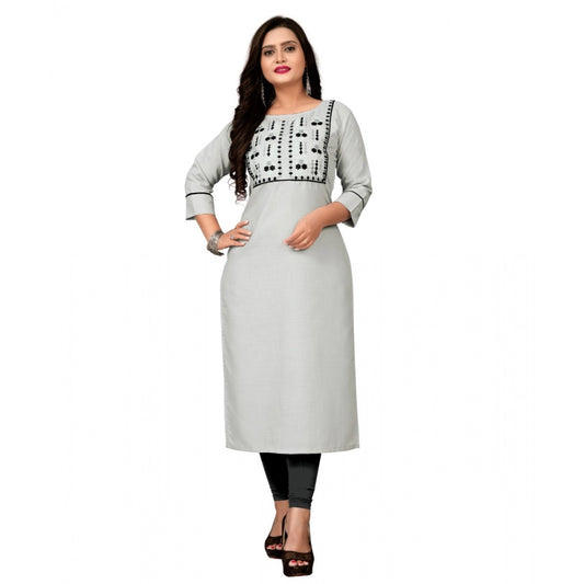 Amfyn Women's Cotton Embroidery Straight Kurti (Cream)