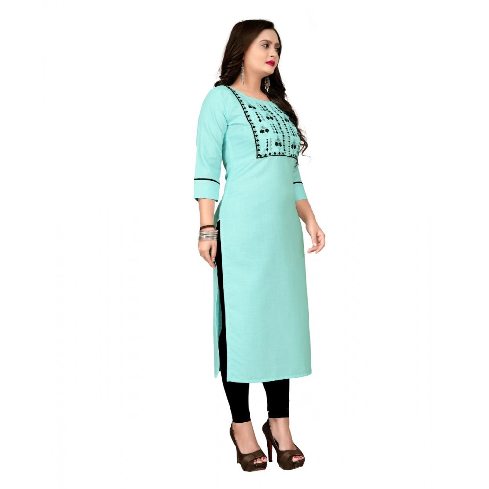 Amfyn Women's Cotton Embroidery Straight Kurti (Light Blue)
