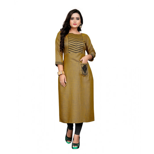 Amfyn Women's Cotton Embroidery Straight Kurti (Mustard Yellow)