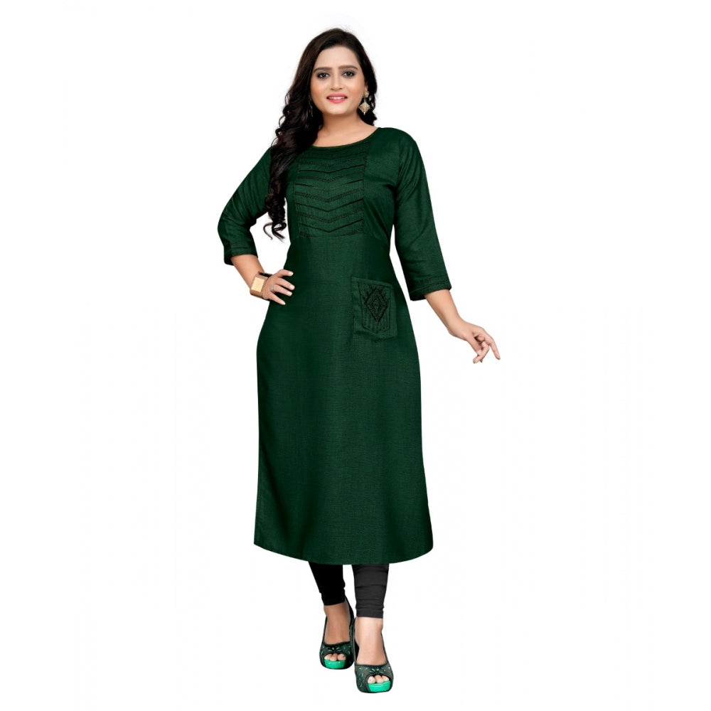 Amfyn Women's Cotton Embroidery Straight Kurti (Dark Green)