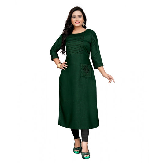 Amfyn Women's Cotton Embroidery Straight Kurti (Dark Green)