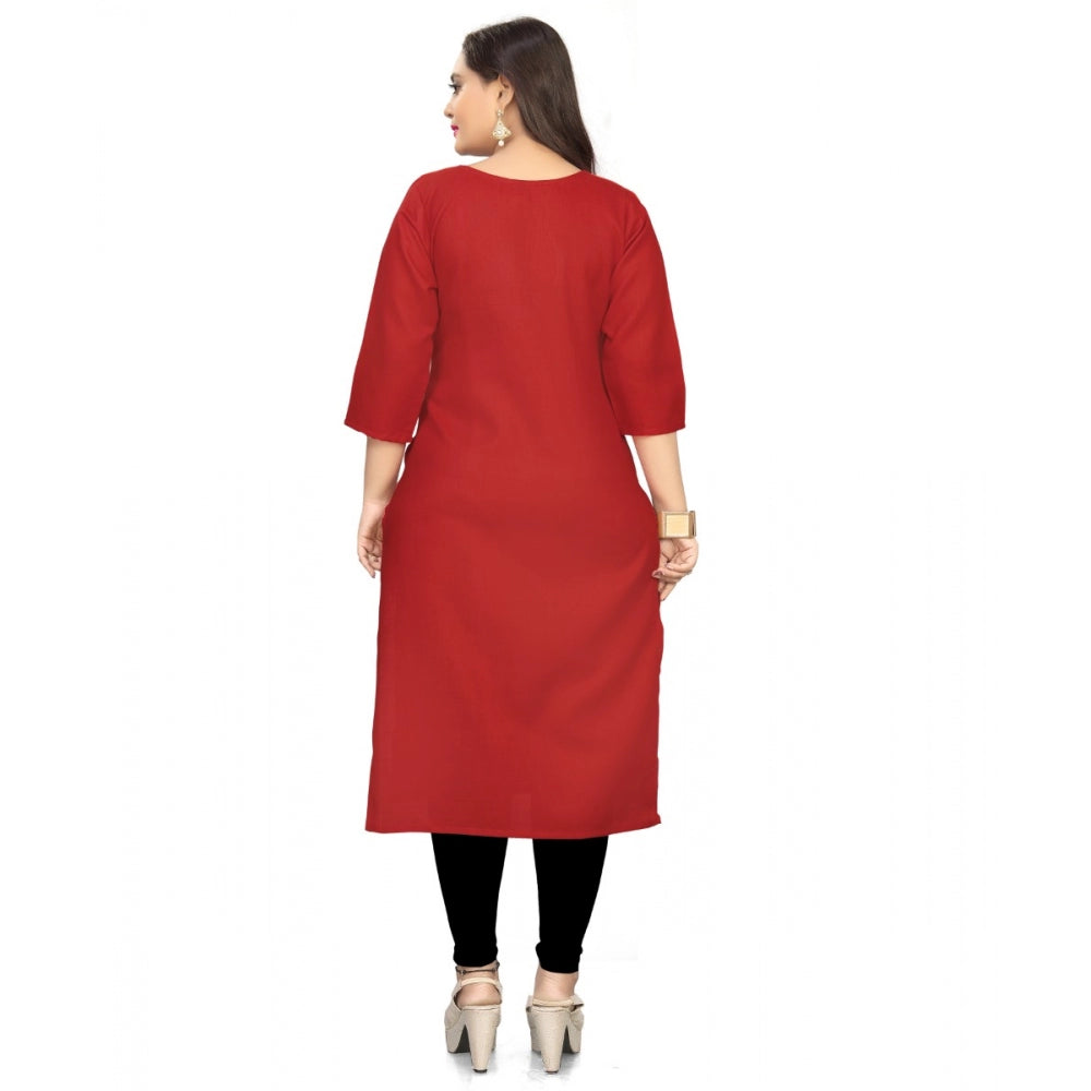 Amfyn Women's Cotton Solid A-Line Kurti (Red)