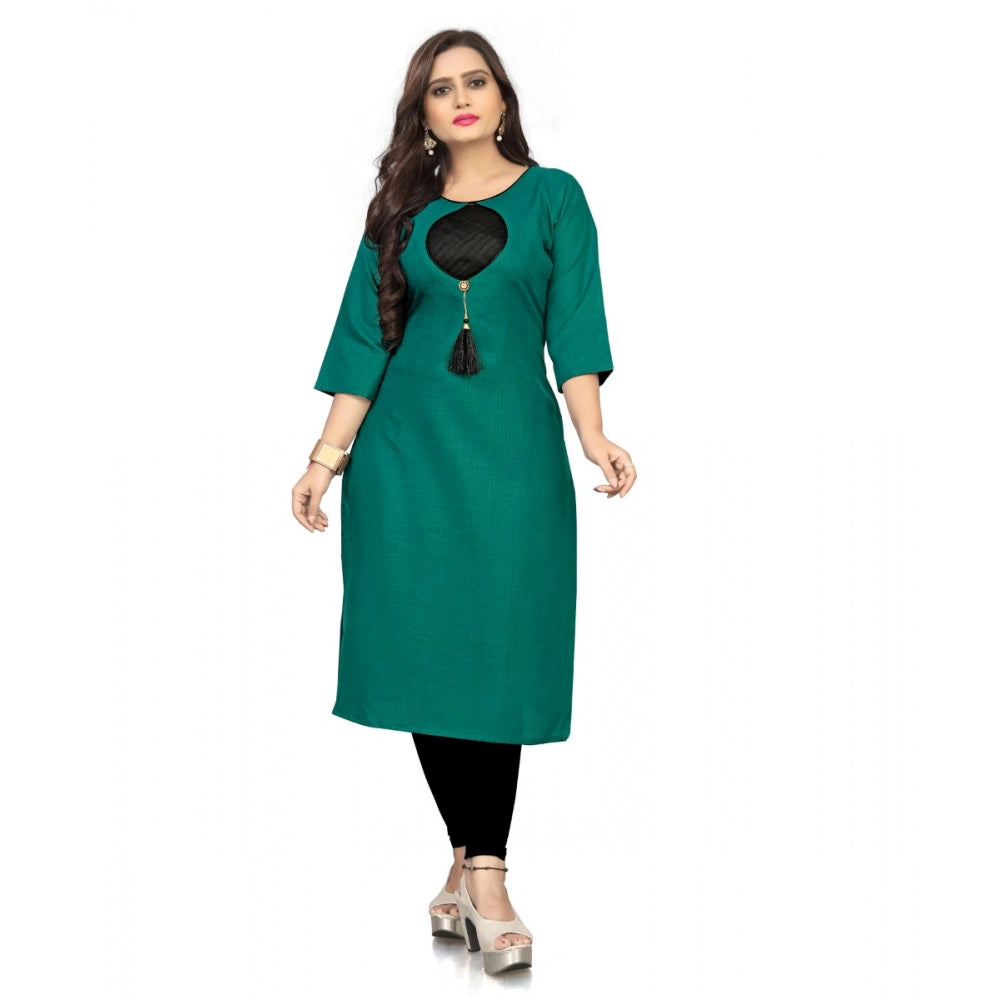 Amfyn Women's Cotton Solid A-Line Kurti (Green)