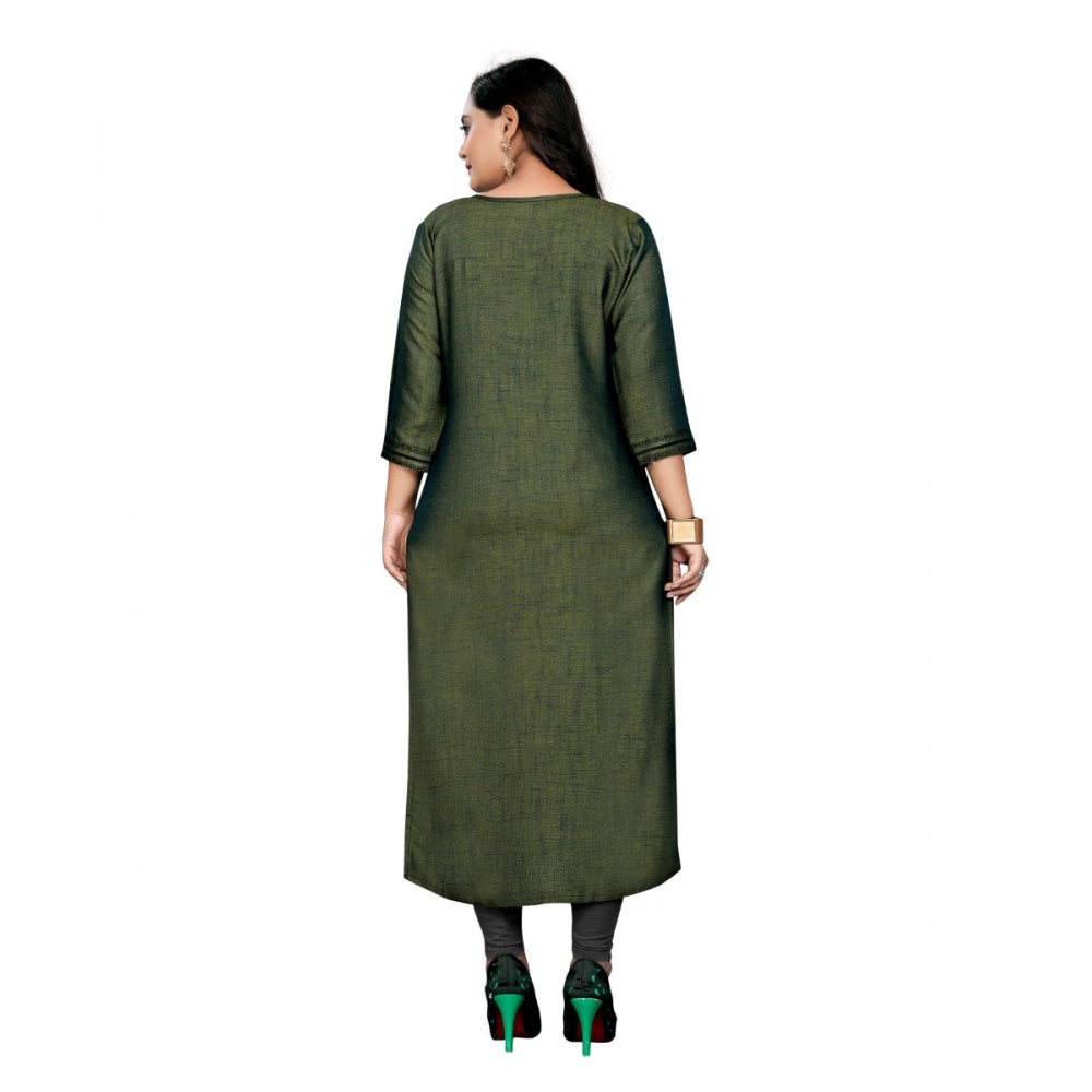 Amfyn Women's Cotton Embroidery Straight Kurti (Green)