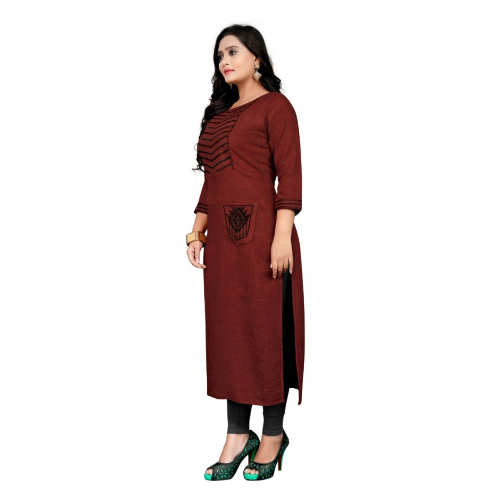 Amfyn Women's Cotton Embroidery Straight Kurti (Maroon)