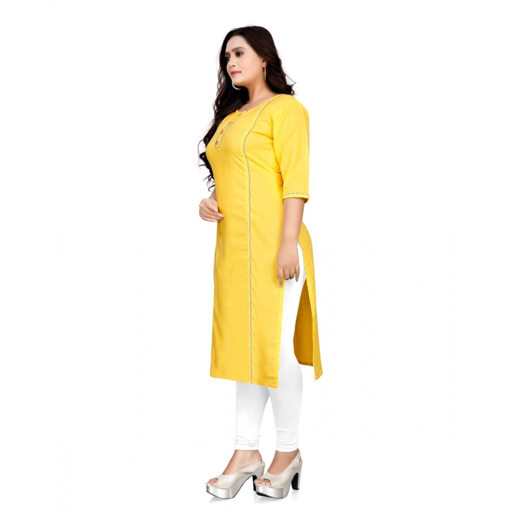 Amfyn Women's Cotton Solid A-Line Kurti (Yellow)