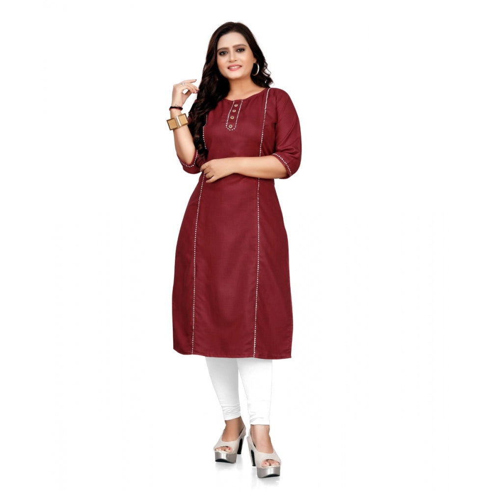 Amfyn Women's Cotton Solid A-Line Kurti (Maroon)