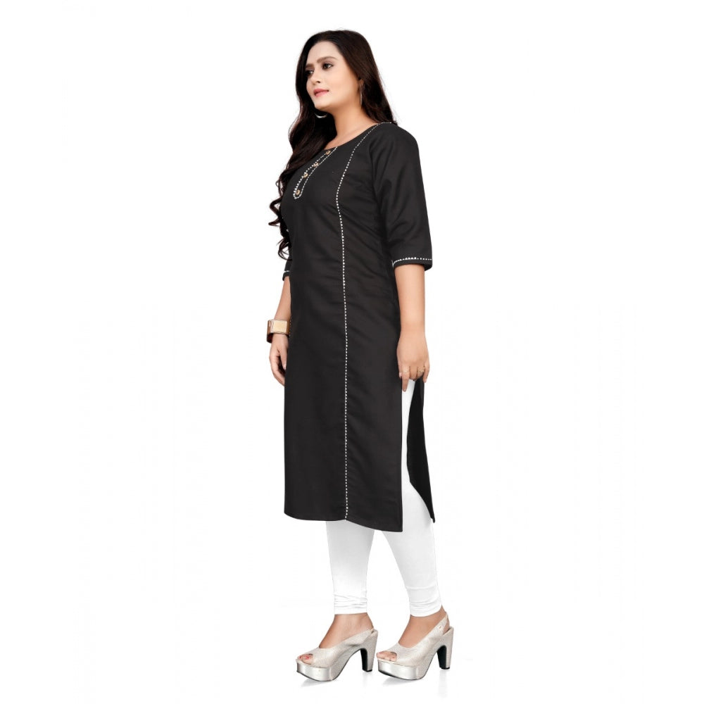 Amfyn Women's Cotton Solid A-Line Kurti (Black)