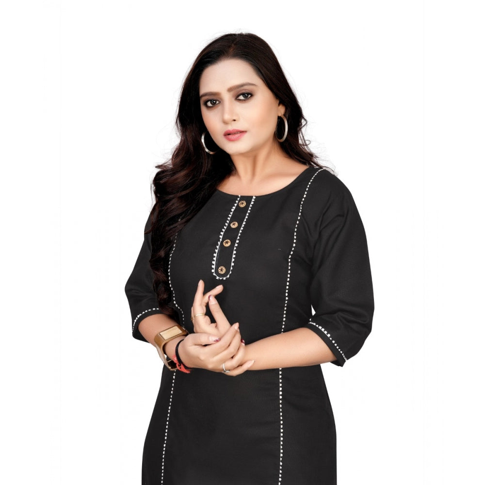 Amfyn Women's Cotton Solid A-Line Kurti (Black)