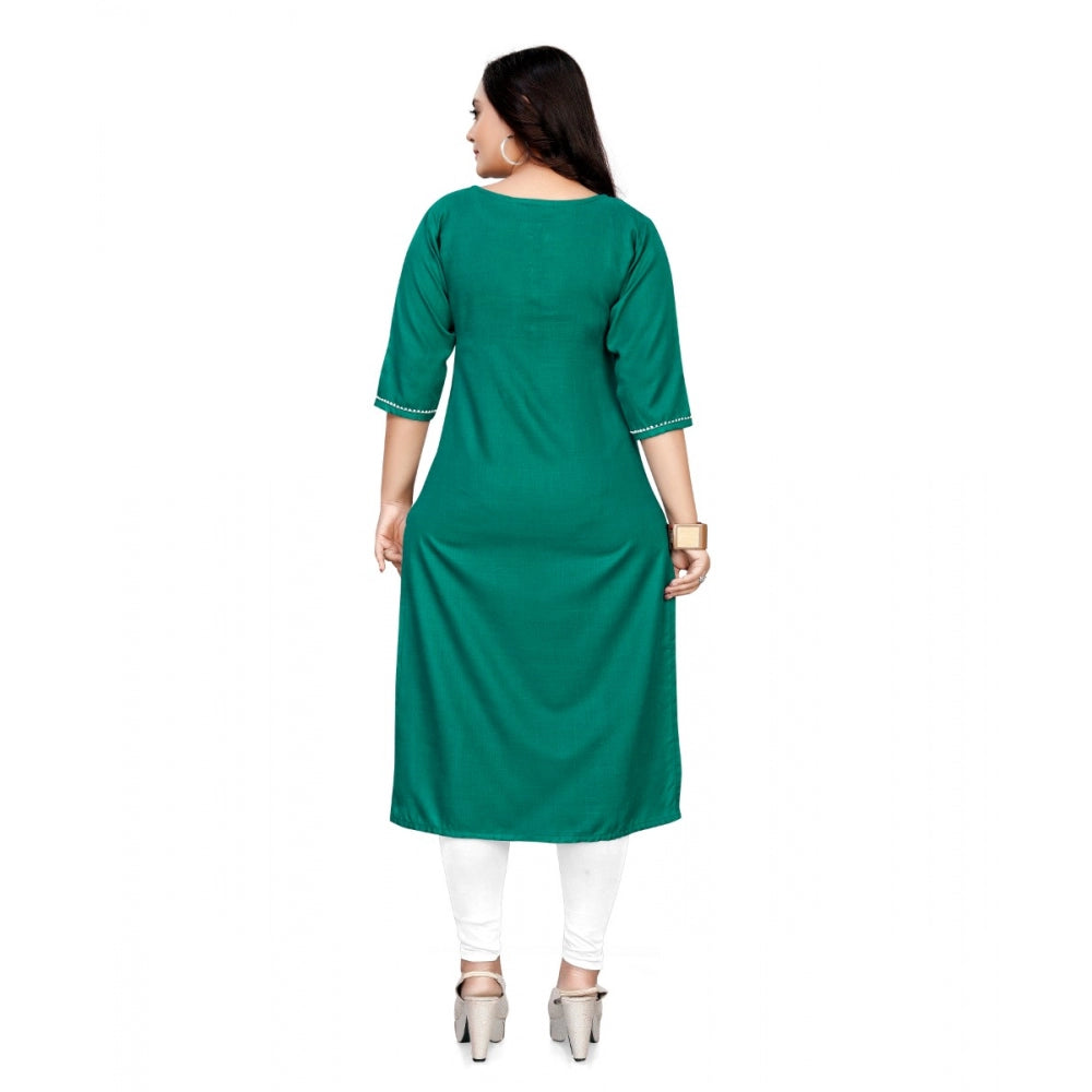 Amfyn Women's Cotton Solid A-Line Kurti (Turquoise Green)