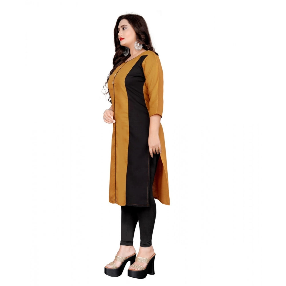 Amfyn Women's Cotton Solid Straight Kurti (Mustard Yellow)