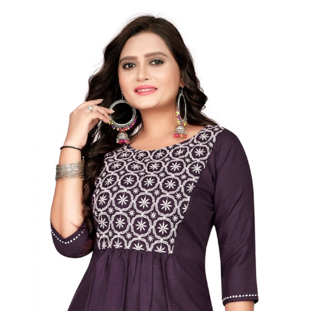 Amfyn Women's Cotton Embroidery Straight Kurti (Black)