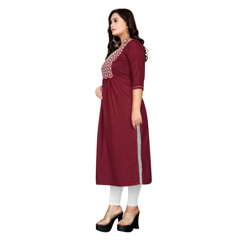 Amfyn Women's Cotton Embroidery Straight Kurti (Maroon)