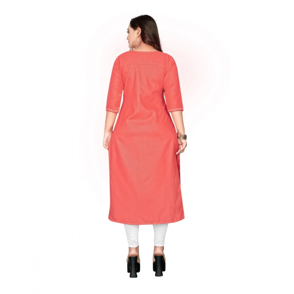 Amfyn Women's Cotton Embroidery Straight Kurti (Peach)
