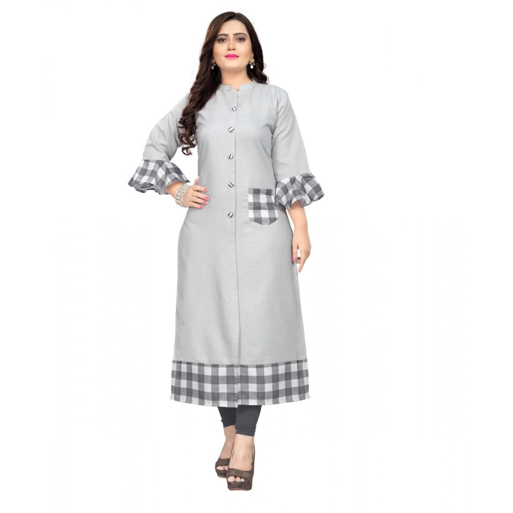 Amfyn Women's Cotton Digital Printed Straight Kurti (Ligth Grey)