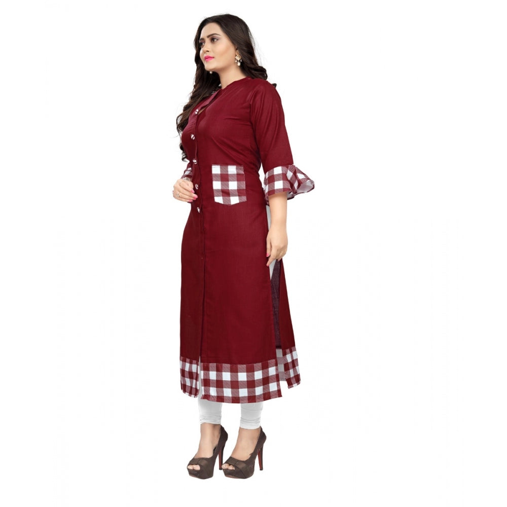 Amfyn Women's Cotton Digital Printed Straight Kurti (Maroon)