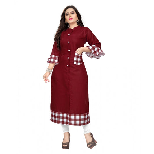 Amfyn Women's Cotton Digital Printed Straight Kurti (Maroon)