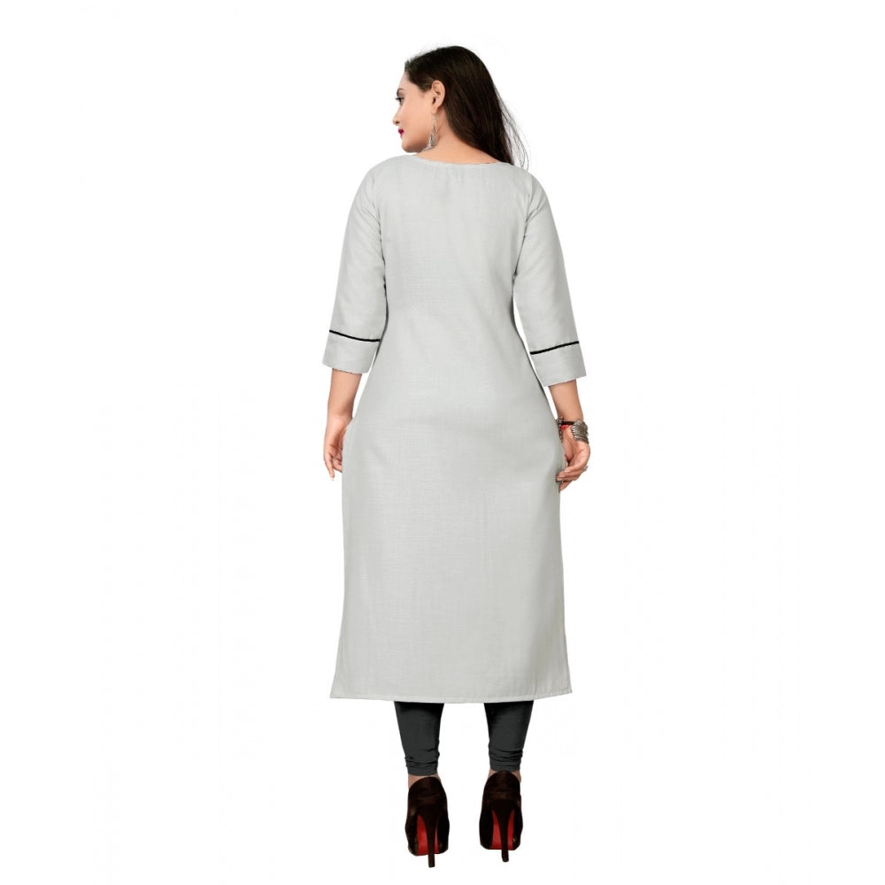 Amfyn Women's Cotton Embroidery Straight Kurti (Cream)