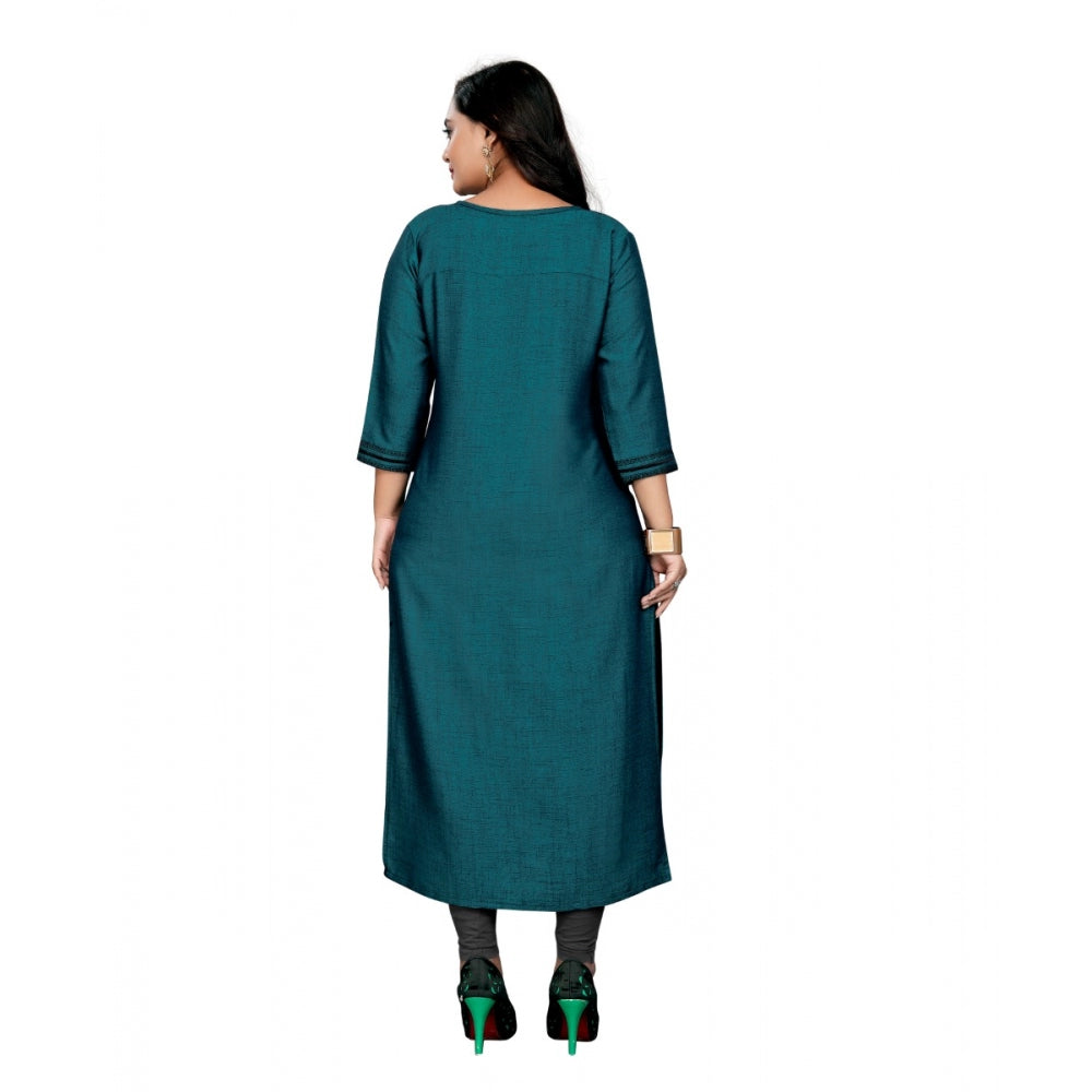 Amfyn Women's Cotton Embroidery Straight Kurti (Blue)