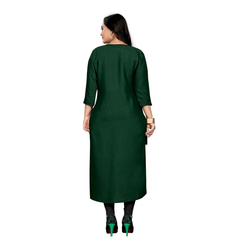Amfyn Women's Cotton Embroidery Straight Kurti (Dark Green)