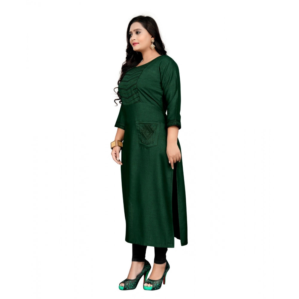 Amfyn Women's Cotton Embroidery Straight Kurti (Dark Green)