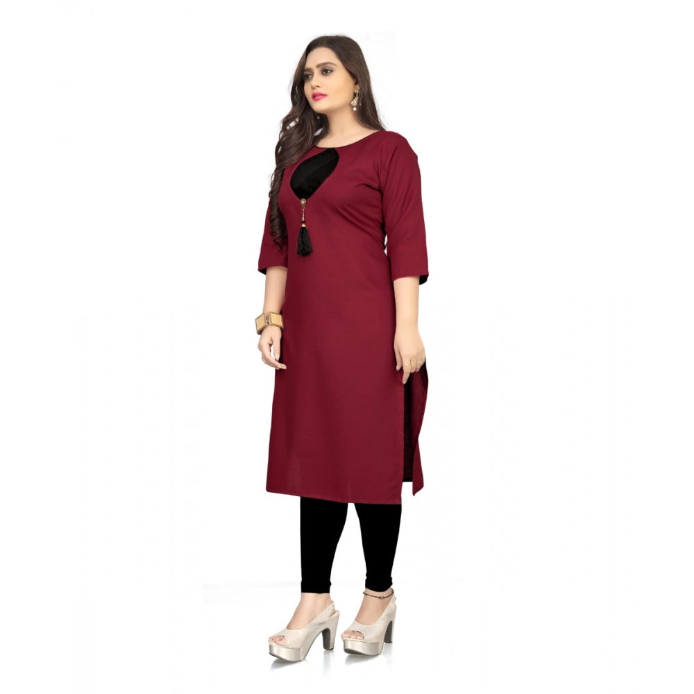 Amfyn Women's Cotton Solid A-Line Kurti (Maroon)