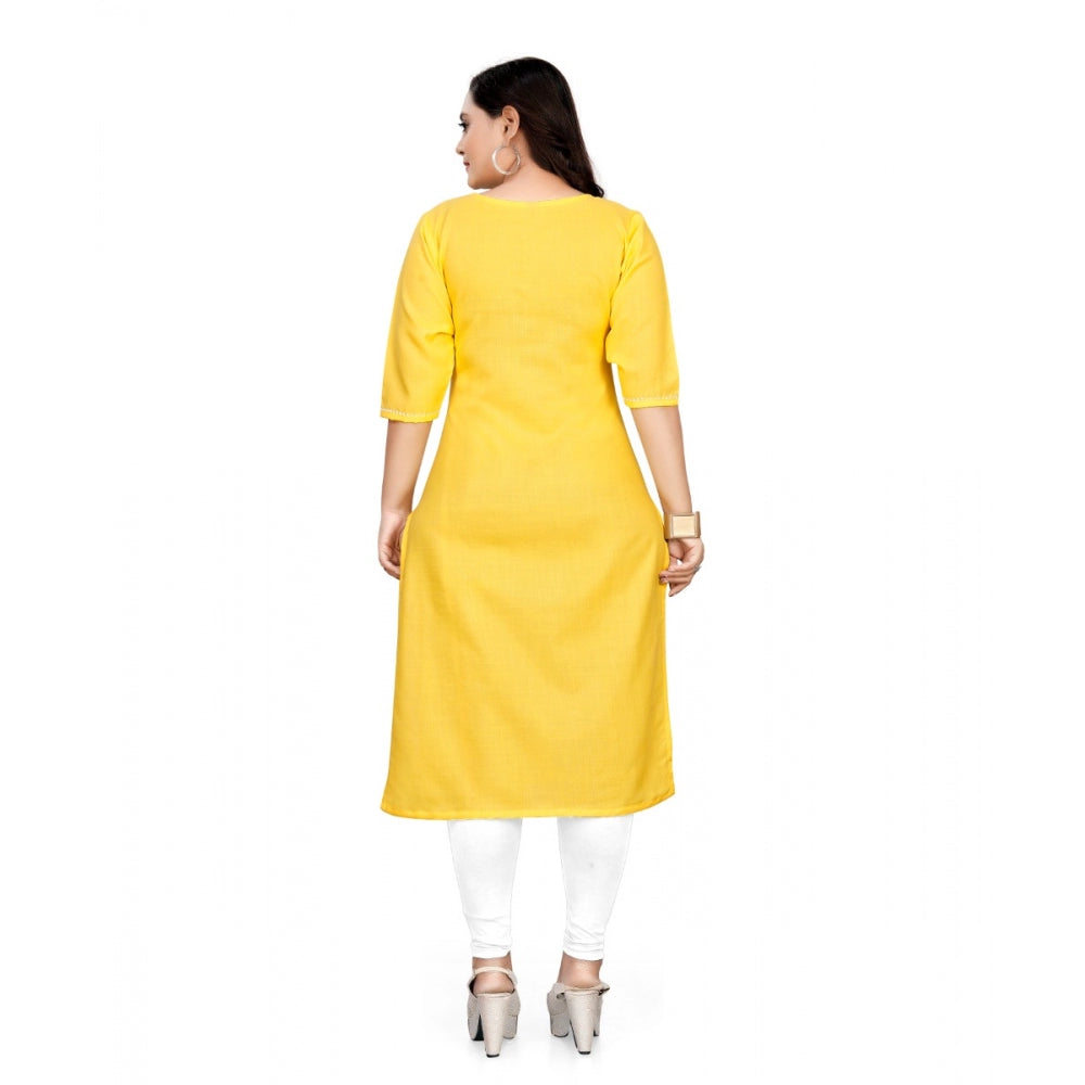 Amfyn Women's Cotton Solid A-Line Kurti (Yellow)