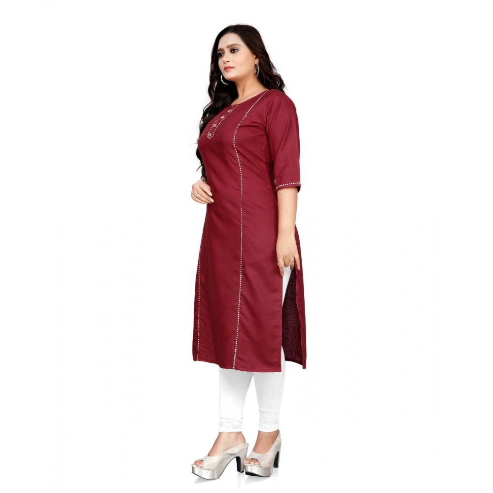 Amfyn Women's Cotton Solid A-Line Kurti (Maroon)