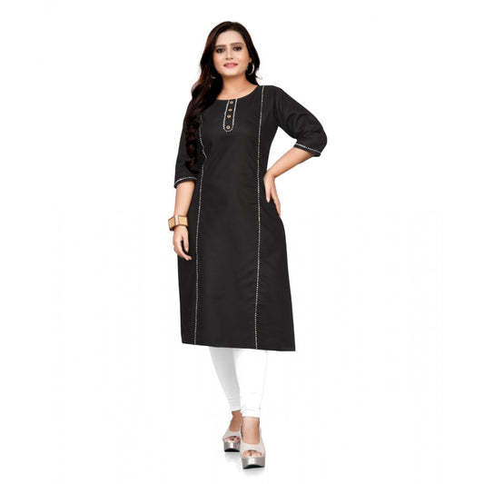 Amfyn Women's Cotton Solid A-Line Kurti (Black)