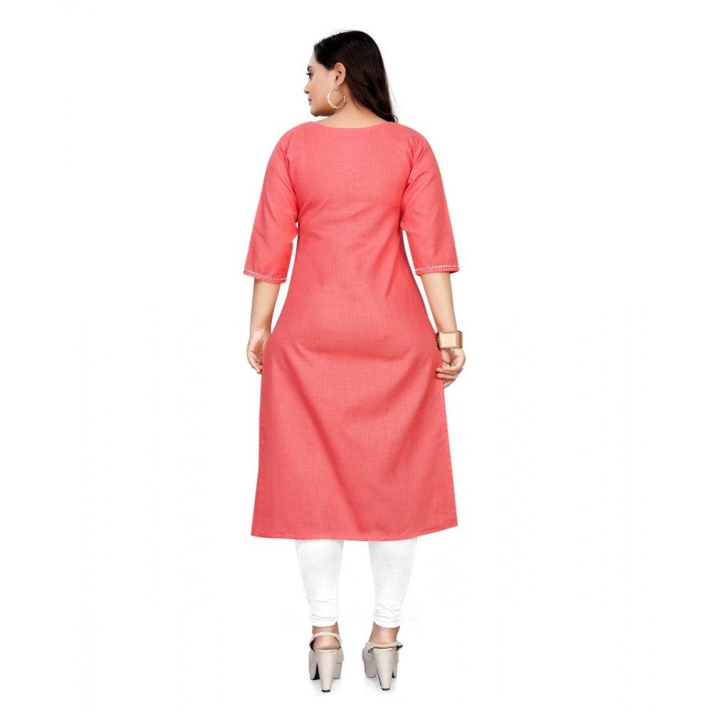 Amfyn Women's Cotton Solid A-Line Kurti (Peach)