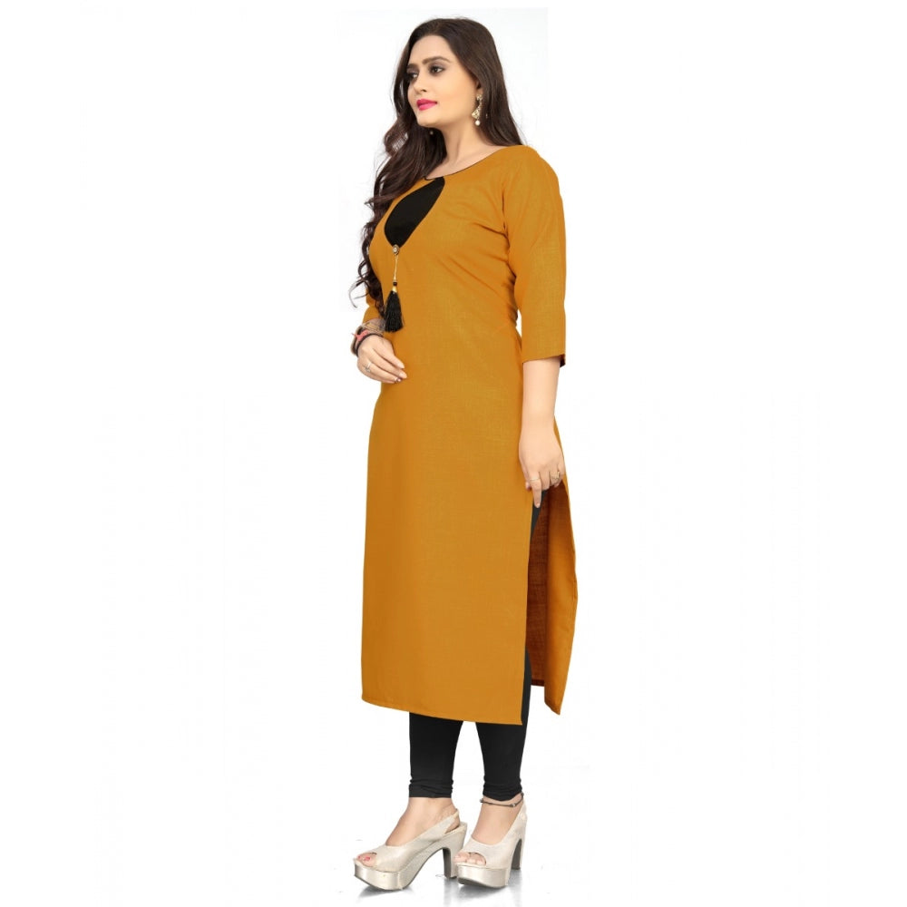Amfyn Women's Cotton Solid A-Line Kurti (Mustard Yellow)