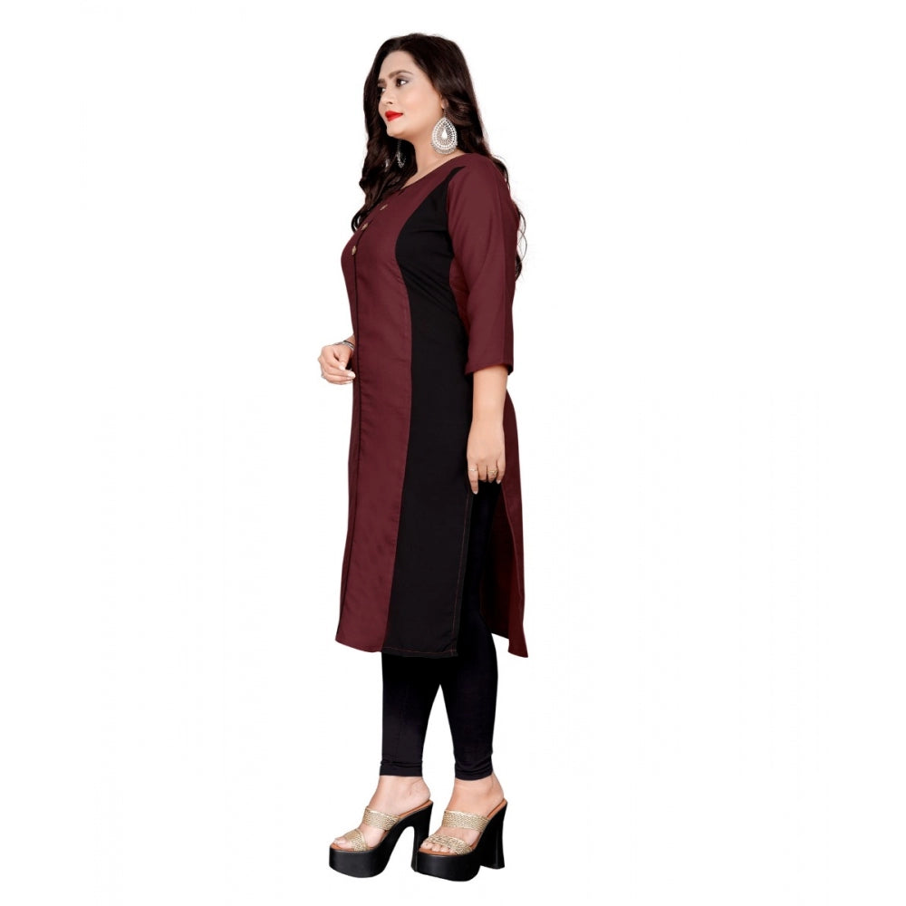 Amfyn Women's Cotton Solid Straight Kurti (Brown)