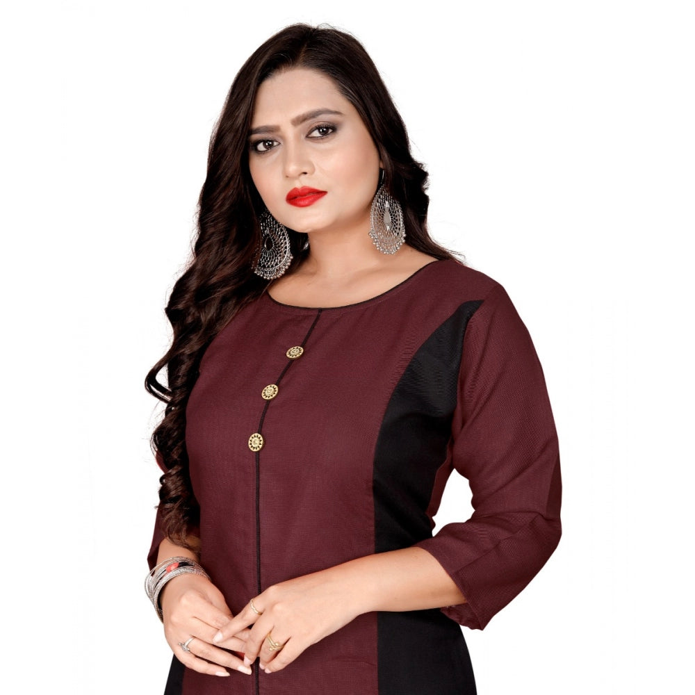 Amfyn Women's Cotton Solid Straight Kurti (Brown)