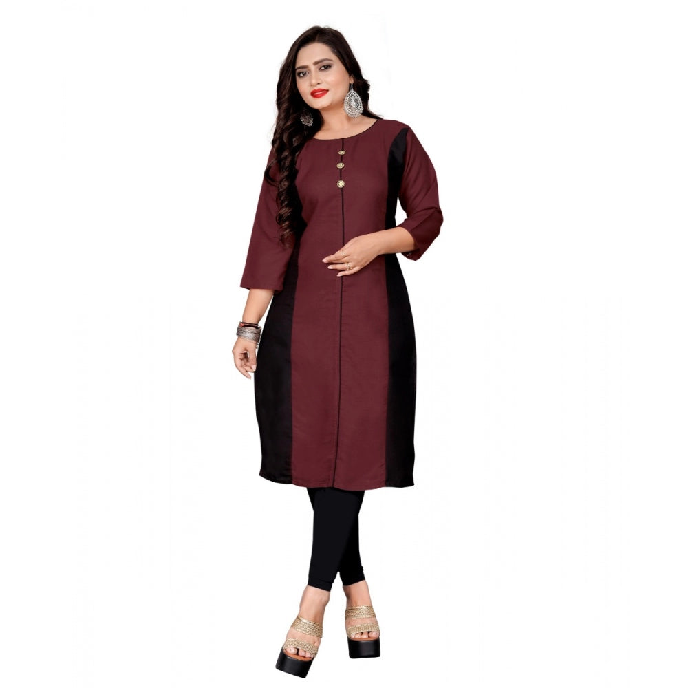 Amfyn Women's Cotton Solid Straight Kurti (Brown)