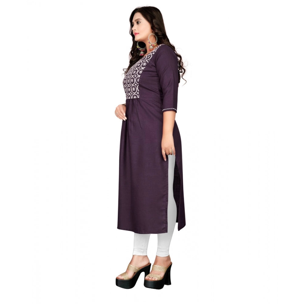 Amfyn Women's Cotton Embroidery Straight Kurti (Black)