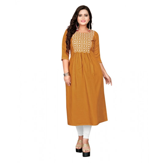 Amfyn Women's Cotton Embroidery Straight Kurti (Mustard Yellow)