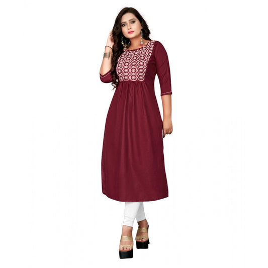 Amfyn Women's Cotton Embroidery Straight Kurti (Maroon)