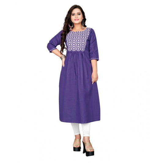 Amfyn Women's Cotton Embroidery Straight Kurti (Purple)