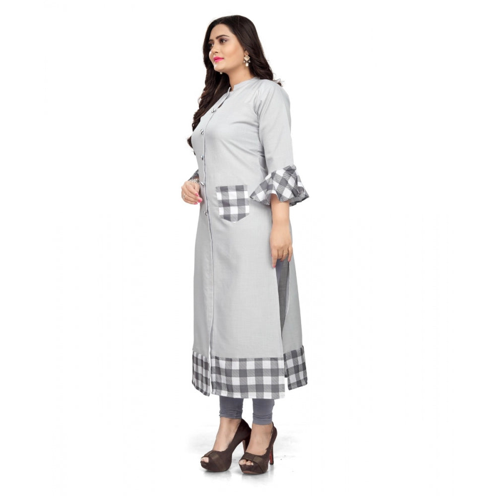 Amfyn Women's Cotton Digital Printed Straight Kurti (Ligth Grey)
