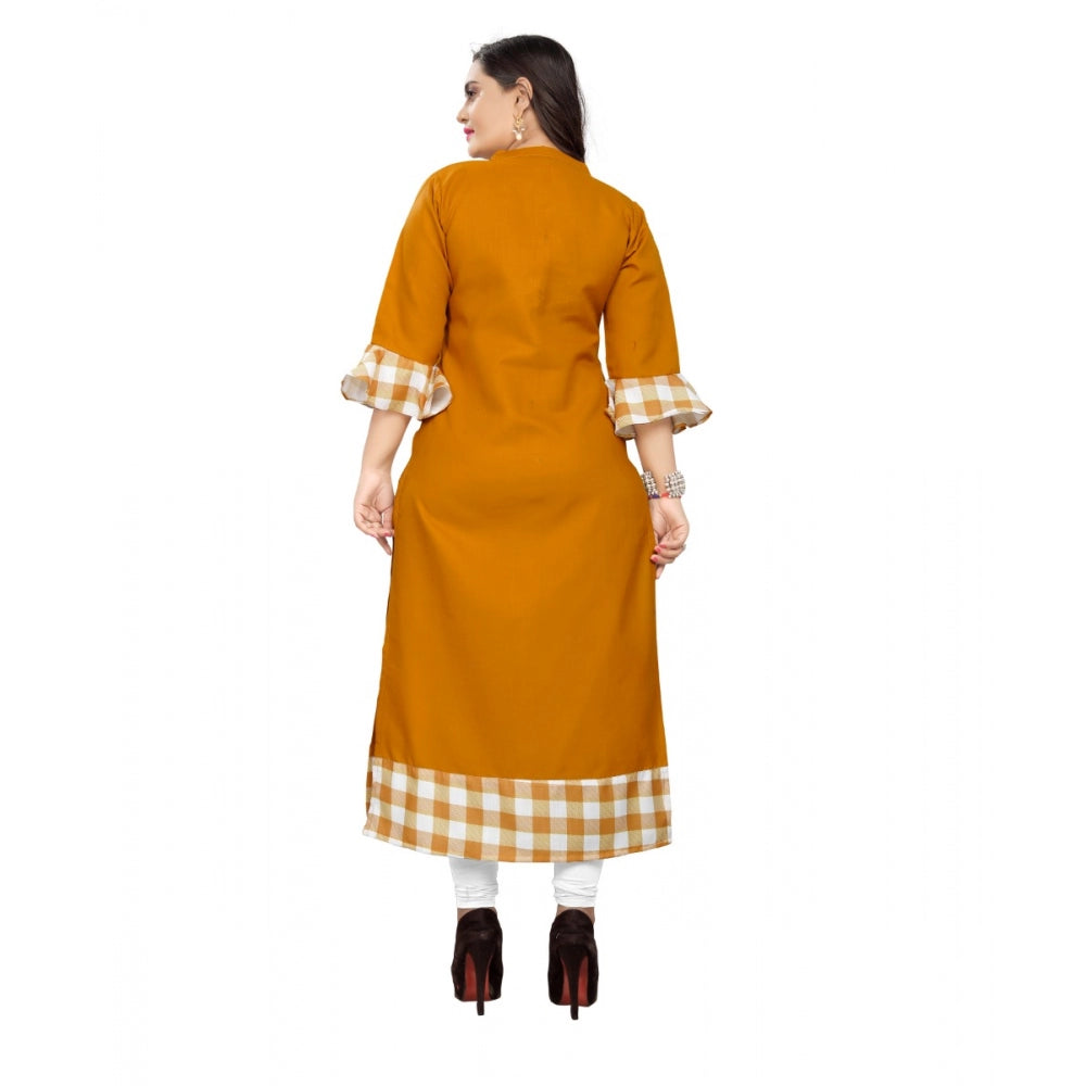 Amfyn Women's Cotton Digital Printed Straight Kurti (Mustard Yellow)