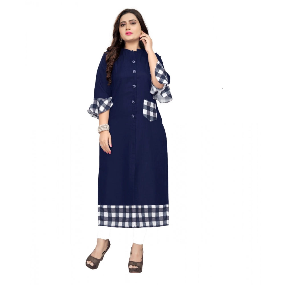 Amfyn Women's Cotton Digital Printed Straight Kurti (Navy Blue)