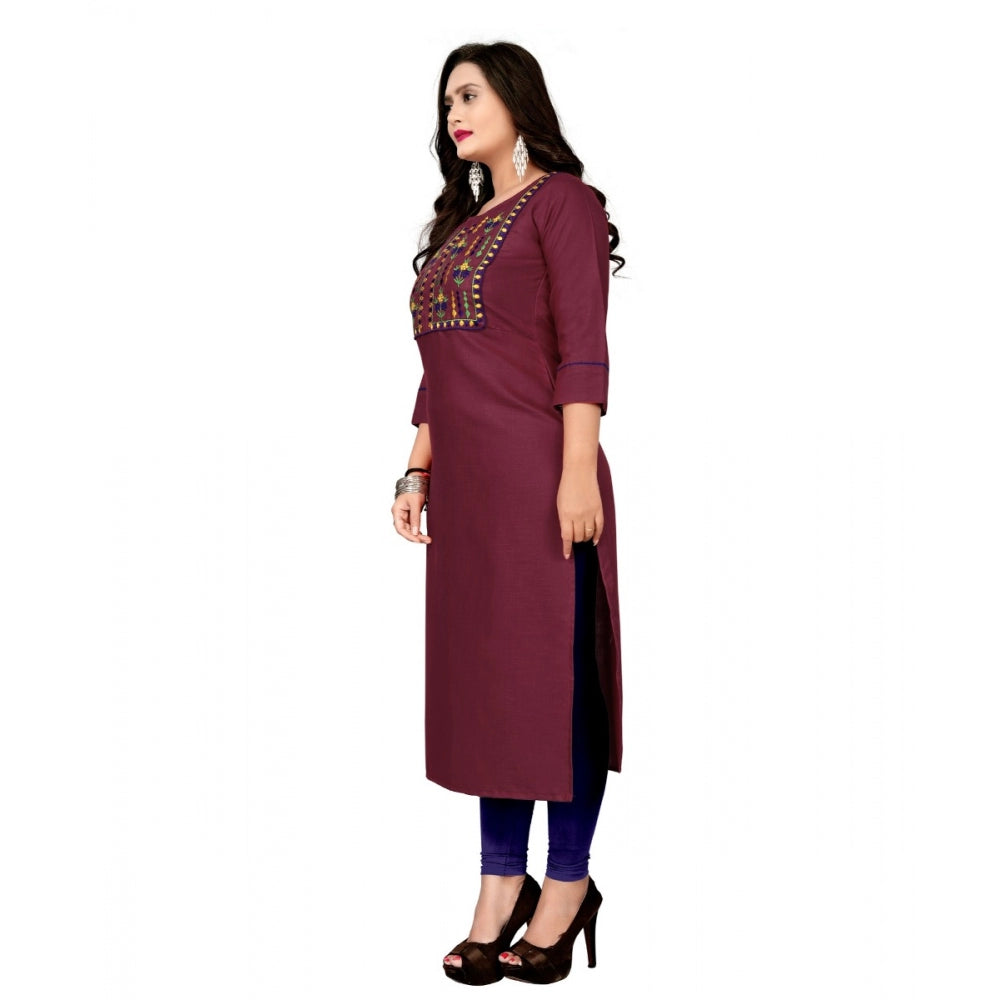 Amfyn Women's Cotton Embroidery Straight Kurti (Maroon)