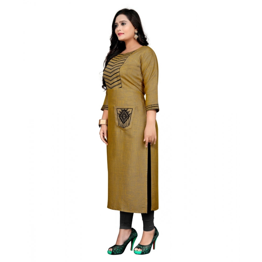 Amfyn Women's Cotton Embroidery Straight Kurti (Mustard Yellow)